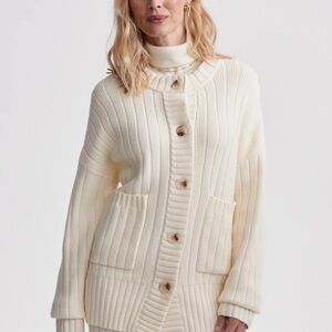 Varley Pensdale Relaxed Knit Jacket Egret Blush Ivory Ribbed Cardigan L